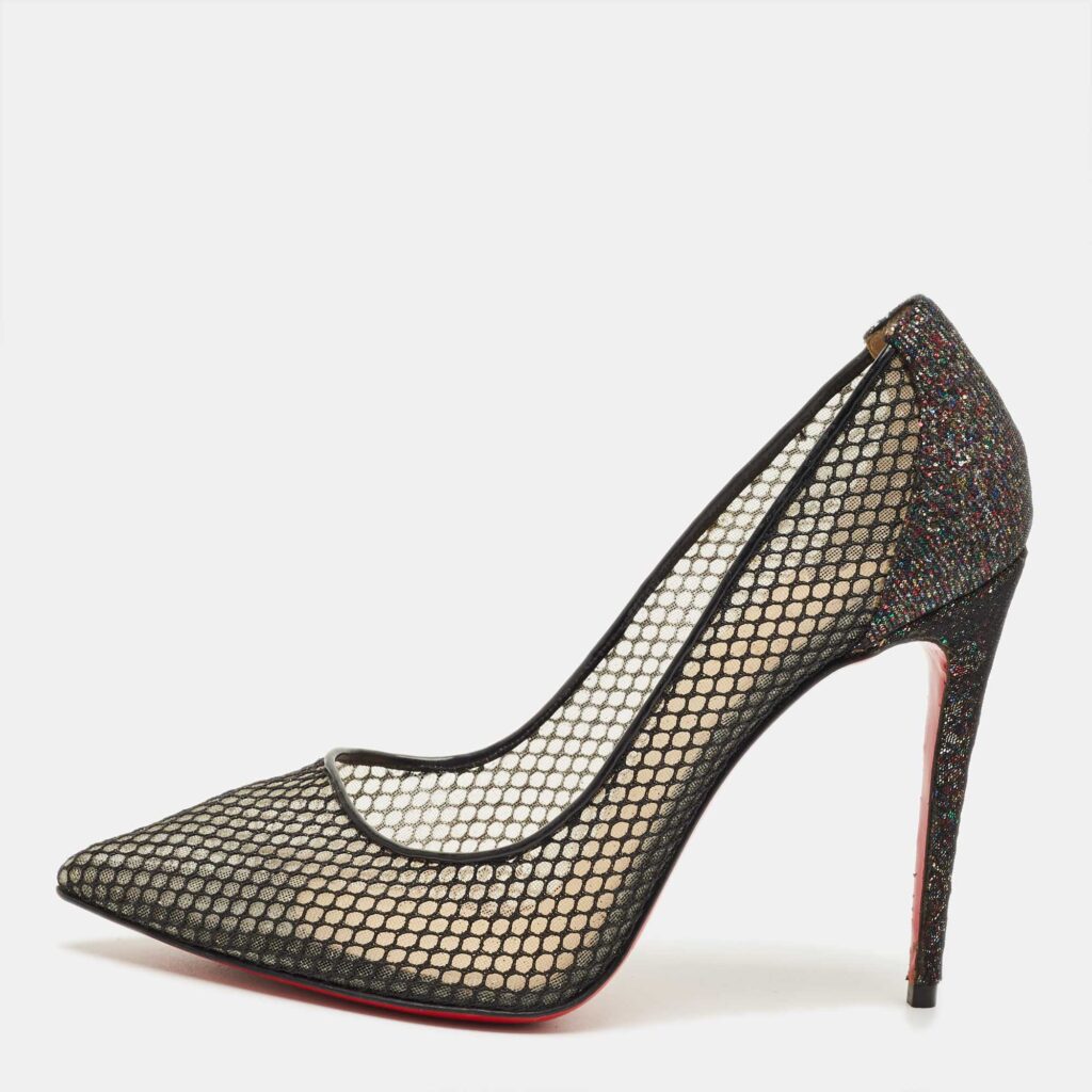 Christian Louboutin Black Glitter and Lace Follies Pumps Size 39