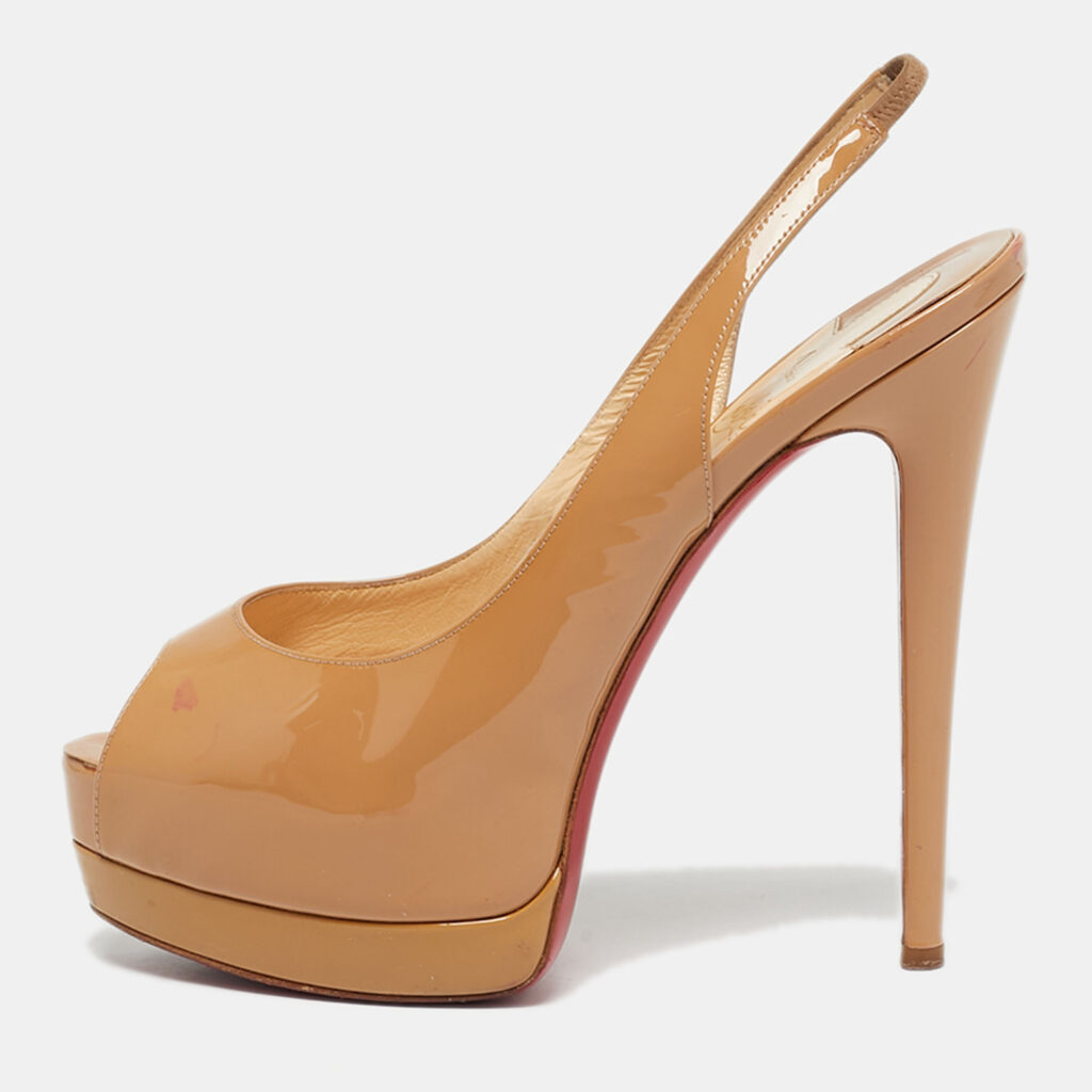 Christian Louboutin Beige Patent Leather Palais Royal Slingback Pumps Size 38