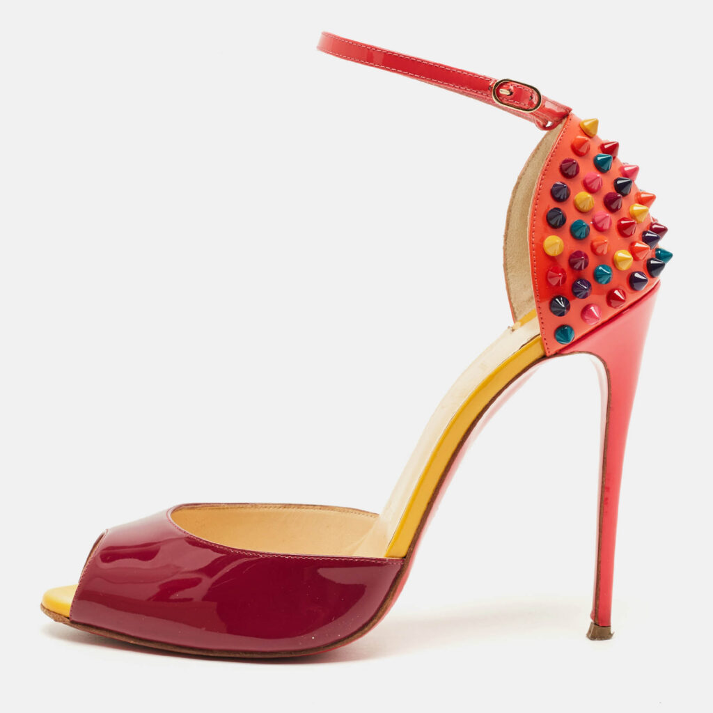 Christian Louboutin Multicolor Patent Leather Pina Spike Ankle Strap Sandals Size 38.5 Christian Louboutin Multicolor Patent Leather Pina Spike Ankle Strap Sandals Size 38.5
