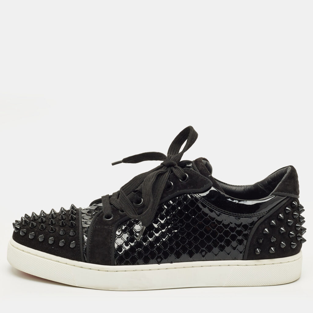 Christian Louboutin Black Python Leather and Suede Vieira Lace Up Sneakers Size 39 Christian Louboutin Black Python Leather and Suede Vieira Lace Up Sneakers Size 39