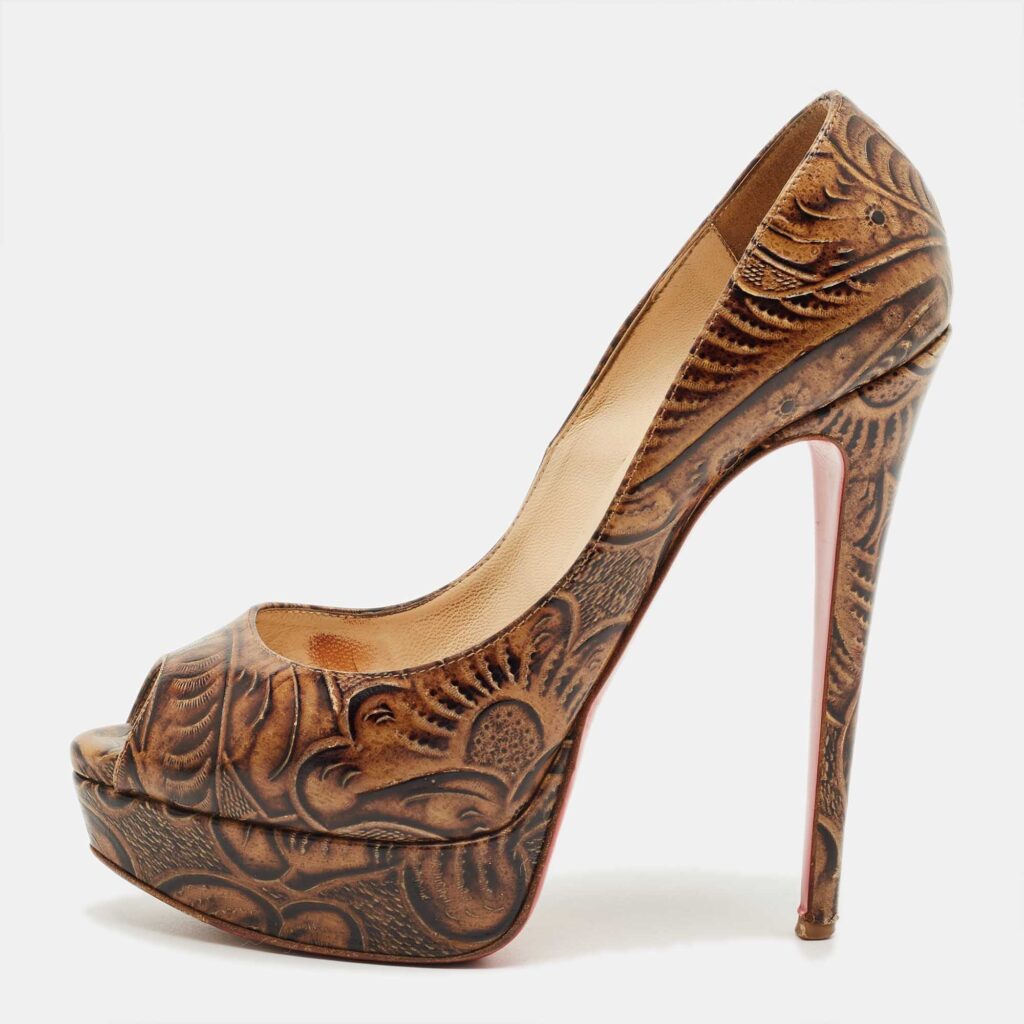 Christian Louboutin Brown Leather Altadama Platform Pumps Size 38.5
