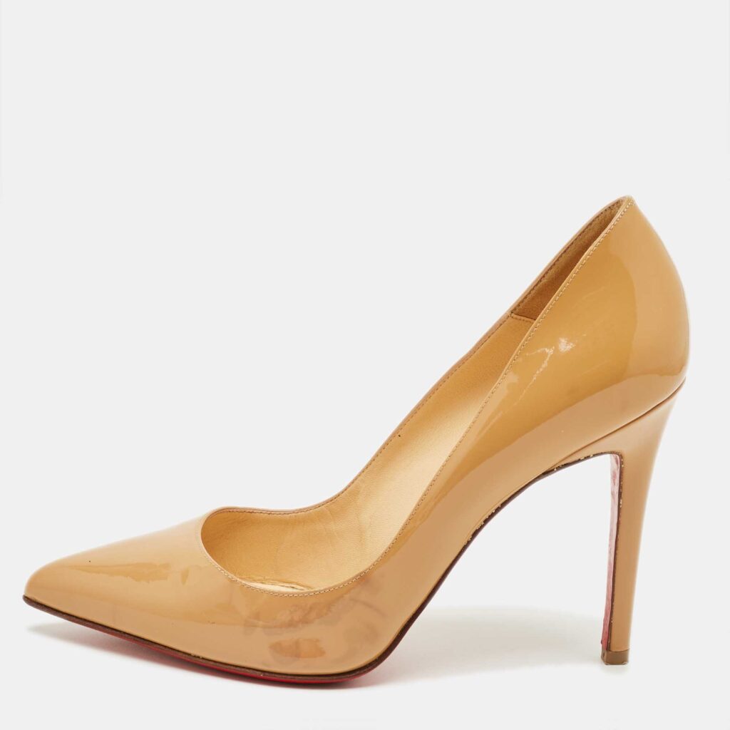 Christian Louboutin Beige Patent Leather Pigalle Pumps Size 37