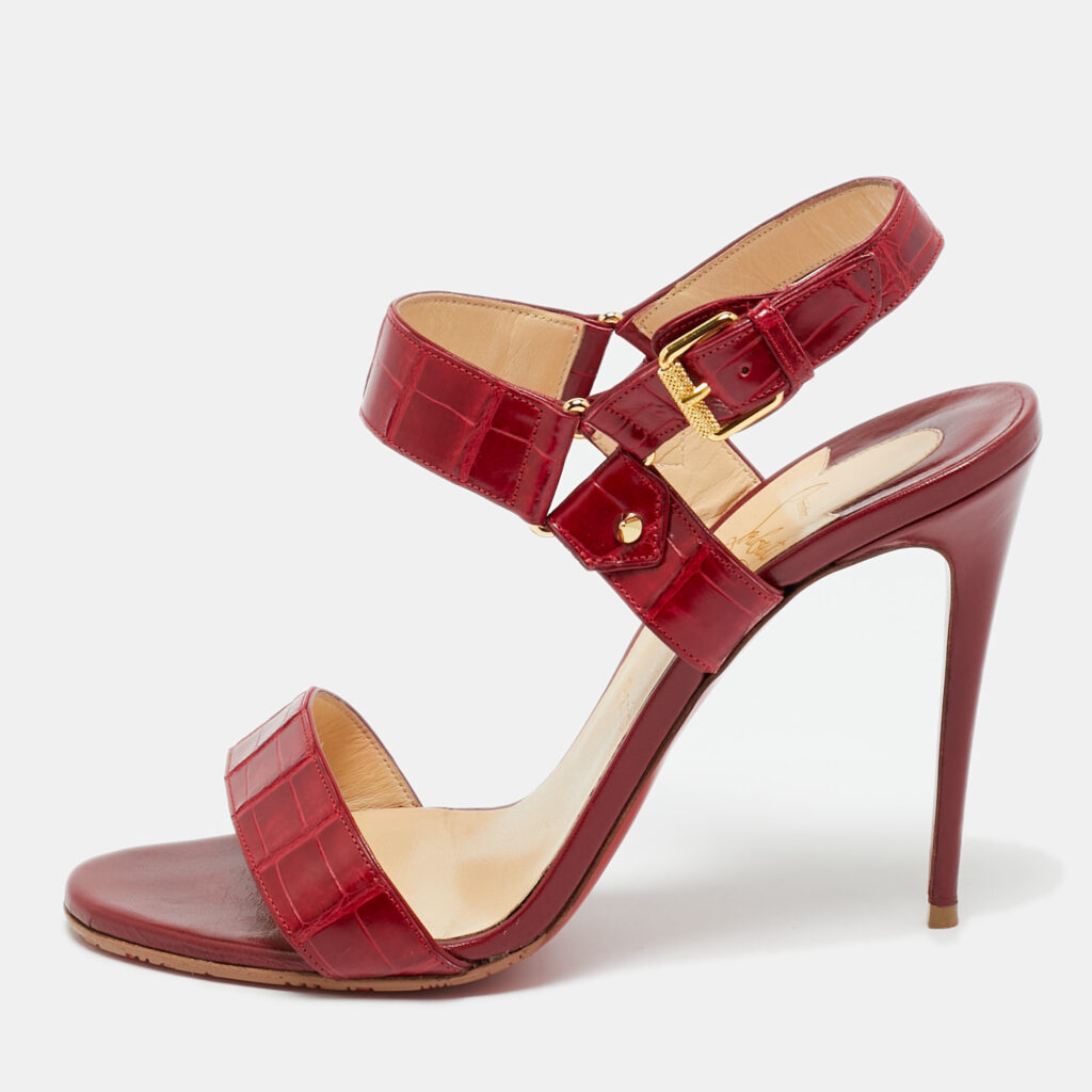 luxury-women-christian-louboutin-used-shoes-p1224322-001.jpg Christian Louboutin Red Alligator Leather Ankle Strap Sandals Size 39.5