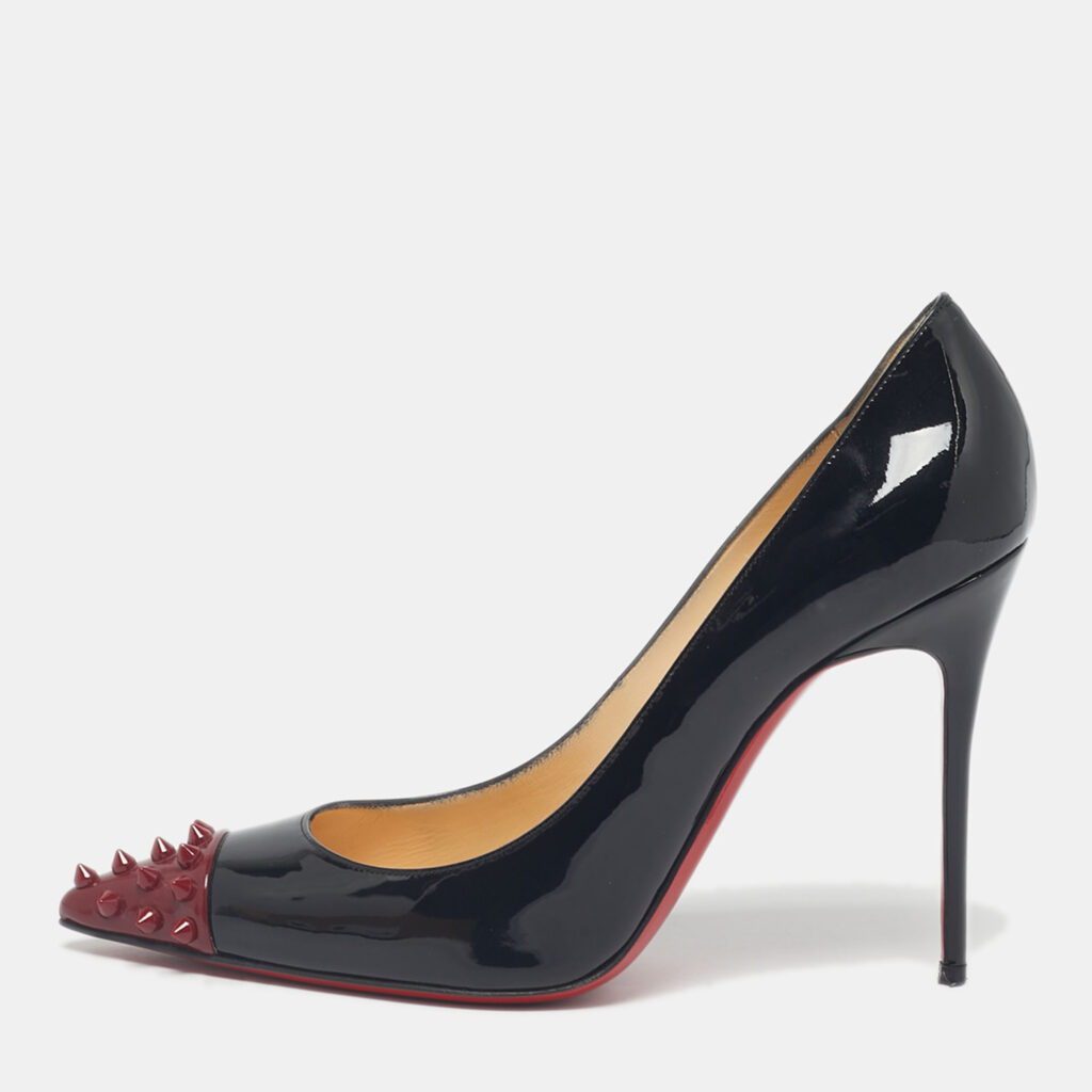 Christian Louboutin Black Patent Leather Geo Spike Studded Cap Toe Pumps Size 40 Christian Louboutin Black Patent Leather Geo Spike Studded Cap Toe Pumps Size 40