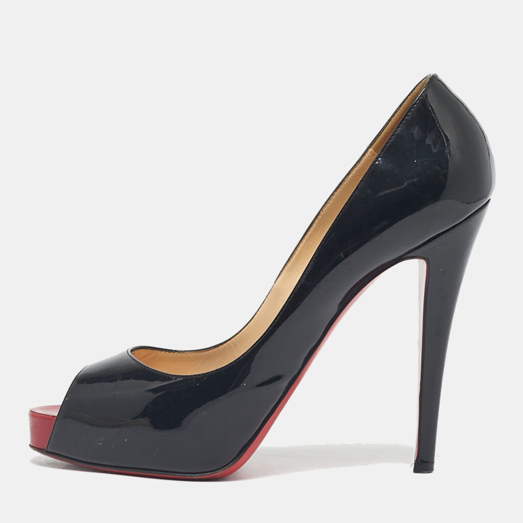 Christian Louboutin Black Patent Leather Very Prive Peep Toe Pumps Size 40