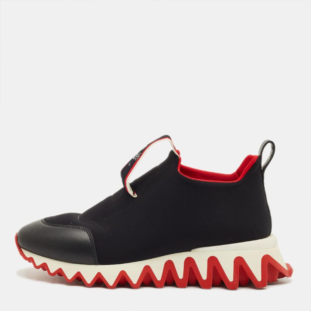 luxury-women-christian-louboutin-used-shoes-p1226211-001.jpg Christian Louboutin Black Leather and Neoprene Tiketa High Top Sneakers Size 38.5