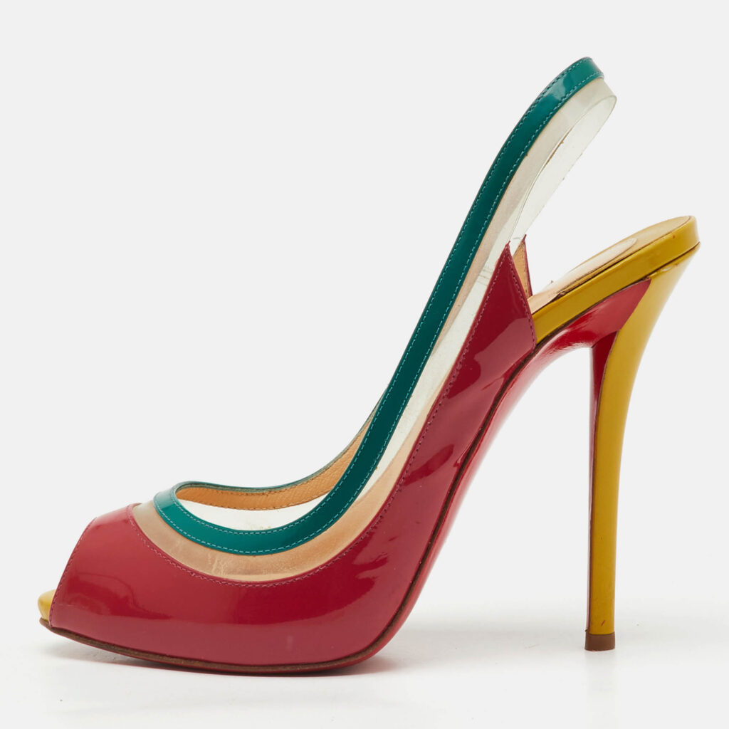 Christian Louboutin Multicolor Patent Leather and PVC Paulina Peep Toe Slingback Sandals Size 38 Christian Louboutin Multicolor Patent Leather and PVC Paulina Peep Toe Slingback Sandals Size 38