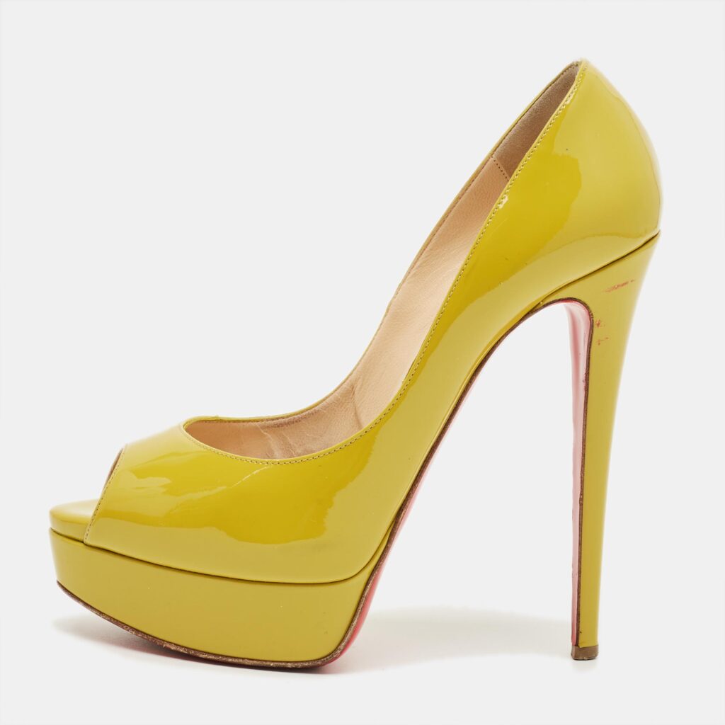Christian Louboutin Green Patent Leather Lady Peep Pumps Size 38