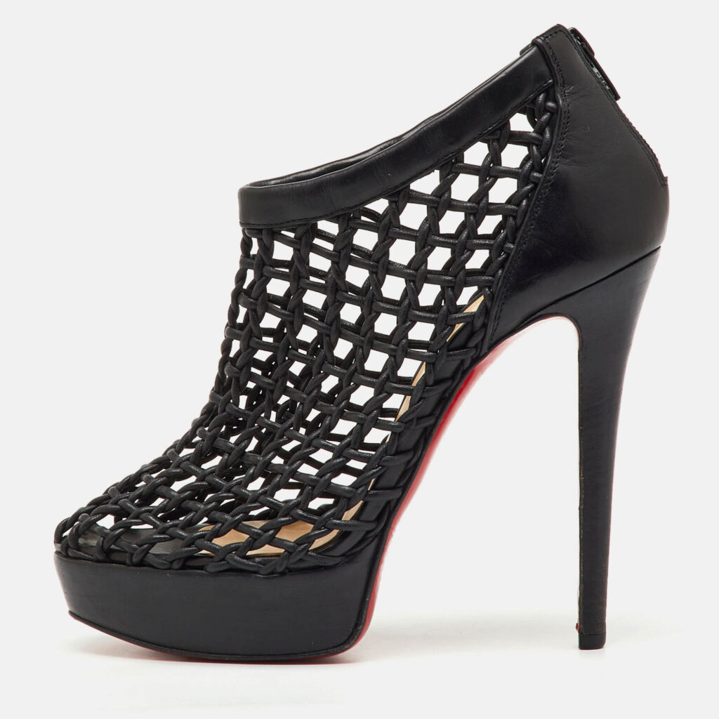 Christian Louboutin Black Leather Coussin Platform Ankle Booties Size 37