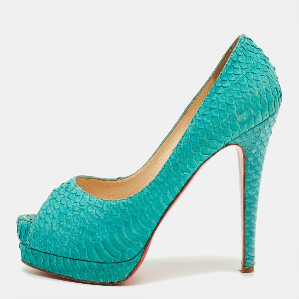 Christian Louboutin Green Python Leather Lady Peep Pumps Size 36 Christian Louboutin Green Python Leather Lady Peep Pumps Size 36