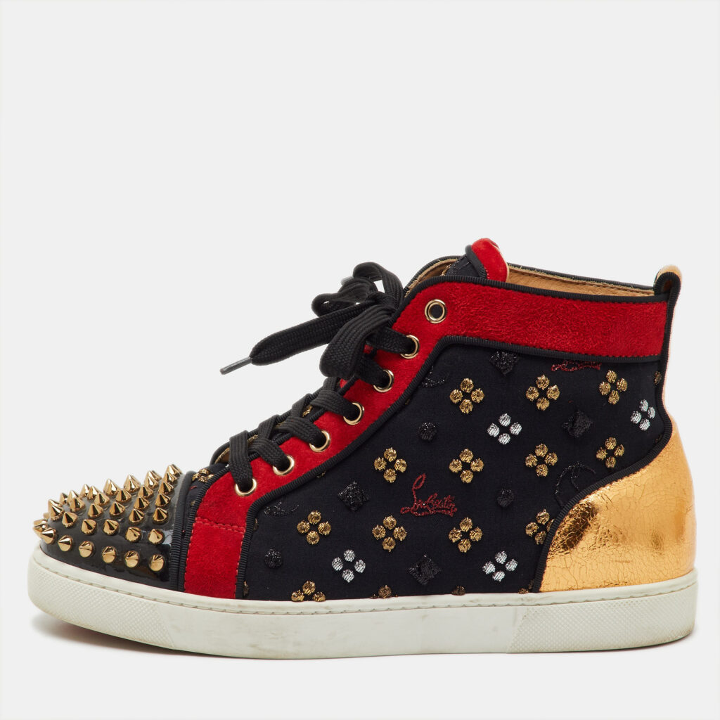 Christian Louboutin Multicolor Fabric and Leather Lou Spike Orlato High Top Sneakers Size 38.5 Christian Louboutin Multicolor Fabric and Leather Lou Spike Orlato High Top Sneakers Size 38.5