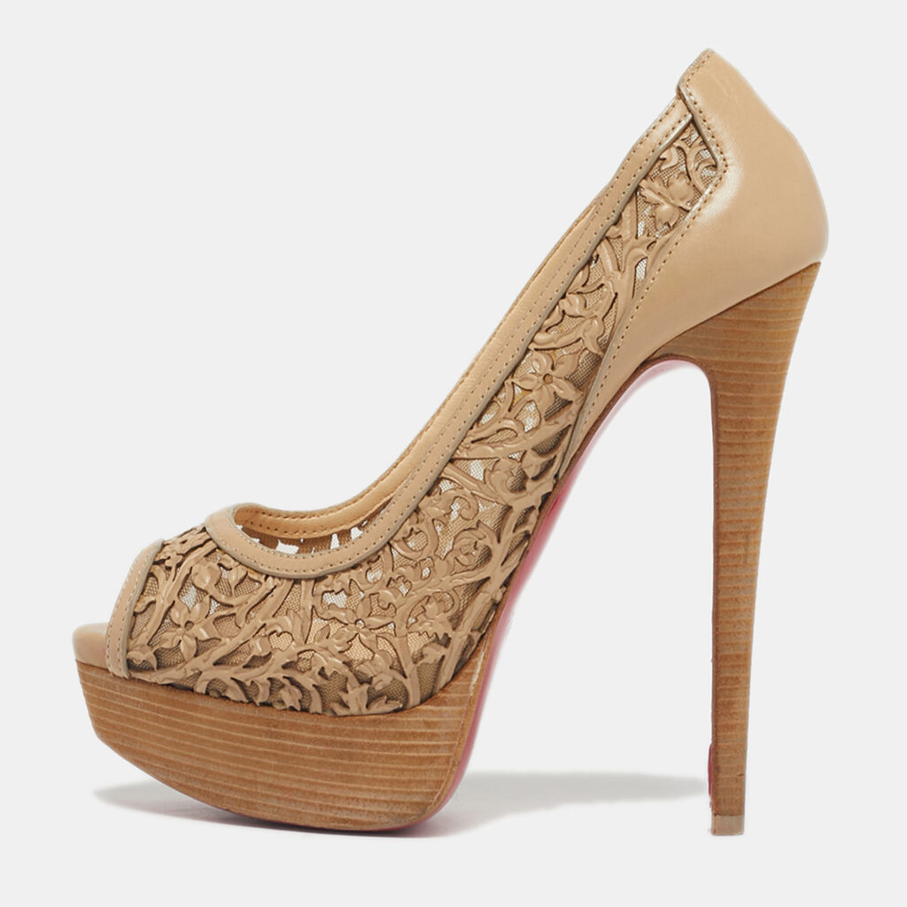 Christian Louboutin Beige Leather Cut Out Pampas Peep Toe Pumps Size 36 Christian Louboutin Beige Leather Cut Out Pampas Peep Toe Pumps Size 36