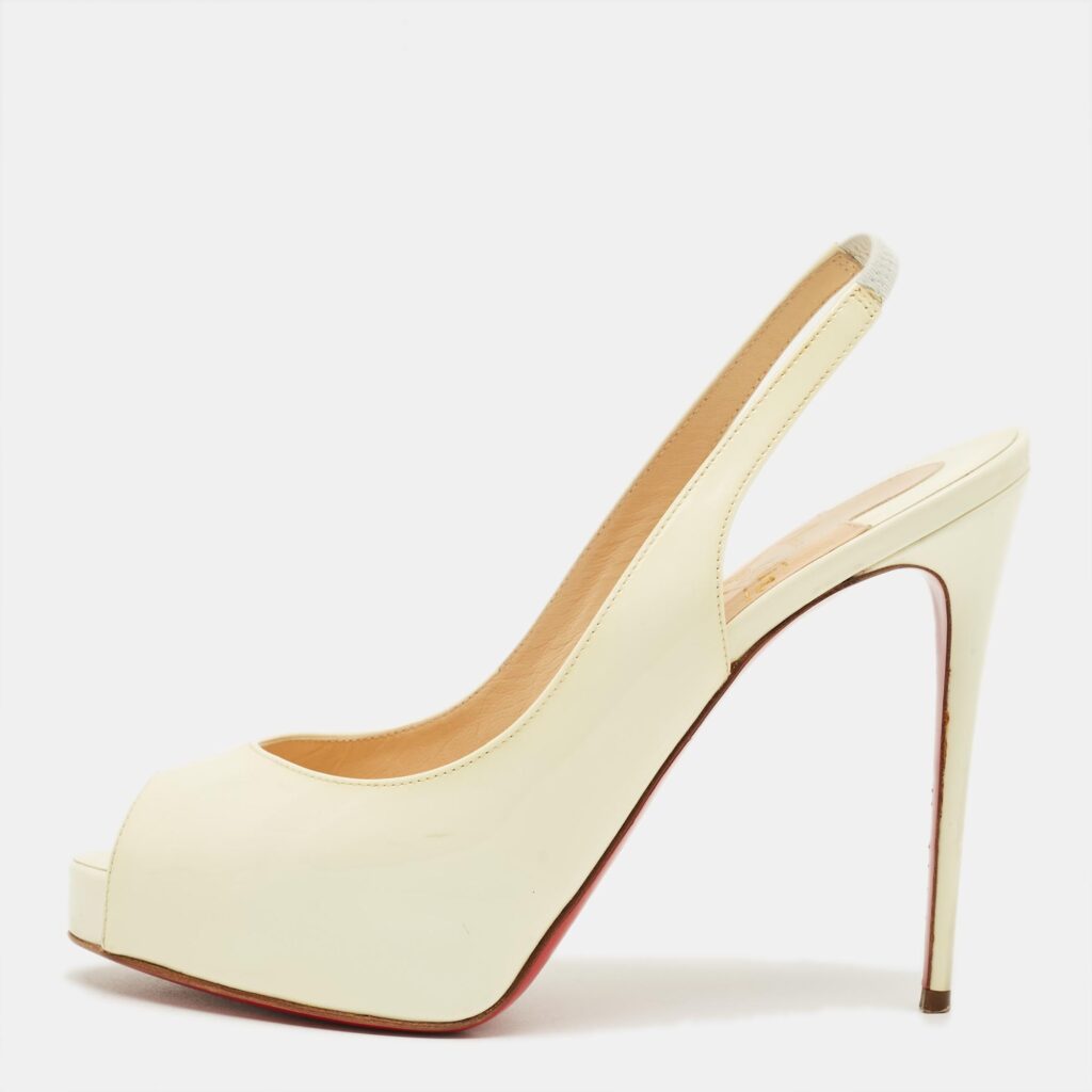 Christian Louboutin Cream Patent Leather Private Number Slingback Pumps Size 37.5 Christian Louboutin Cream Patent Leather Private Number Slingback Pumps Size 37.5
