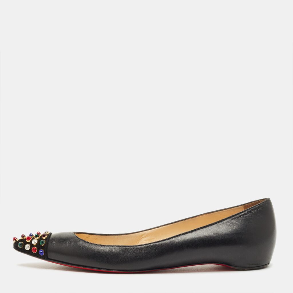Christian Louboutin Black Leather and Suede Geo Ballet Flats Size 37.5 Christian Louboutin Black Leather and Suede Geo Ballet Flats Size 37.5
