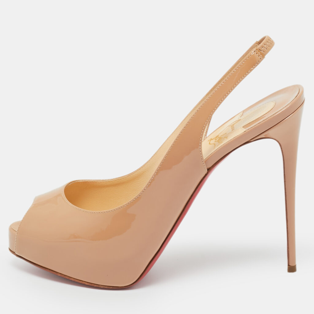 Christian Louboutin Beige Patent Leather Private Number Slingback Pumps Size 38