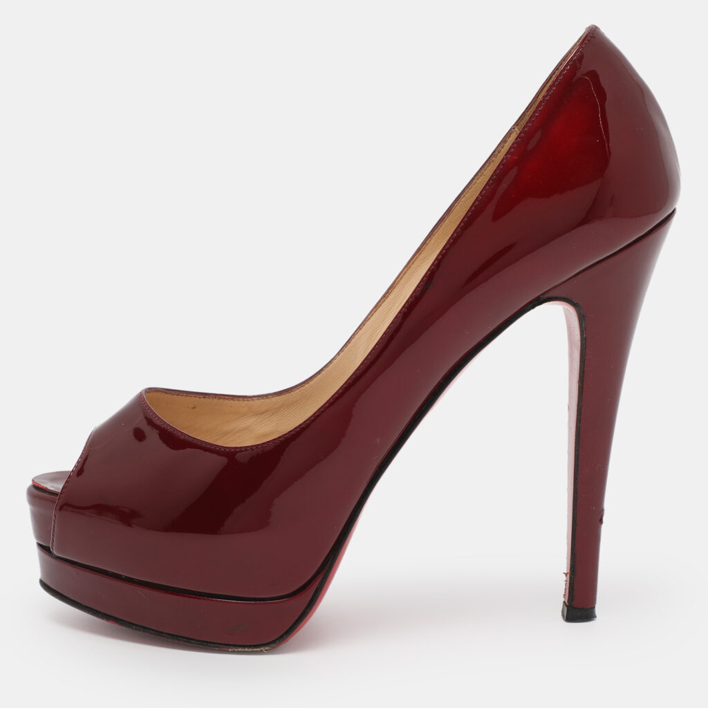 Christian Louboutin Burgundy Patent Leather Altadama Platform Peep Toe Pumps Size 36.5 Christian Louboutin Burgundy Patent Leather Altadama Platform Peep Toe Pumps Size 36.5