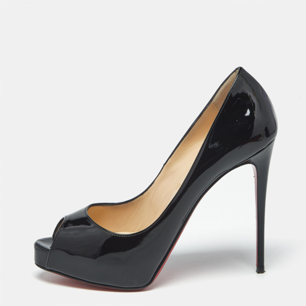 Christian Louboutin Black Patent Leather Very Prive Peep Toe Pumps Size 36 Christian Louboutin Black Patent Leather Very Prive Peep Toe Pumps Size 36