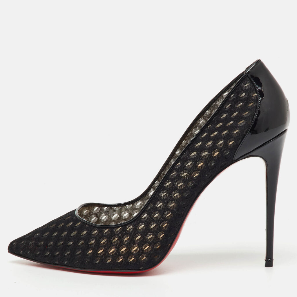 Christian Louboutin Black Fabric and Patent Leather Pointed Toe Pumps Size 39.5