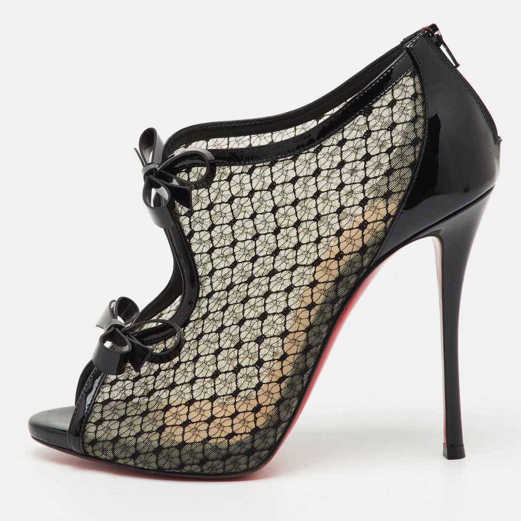 Christian Louboutin Black Mesh and Patent Leather Empiralta Bow Booties Size 39