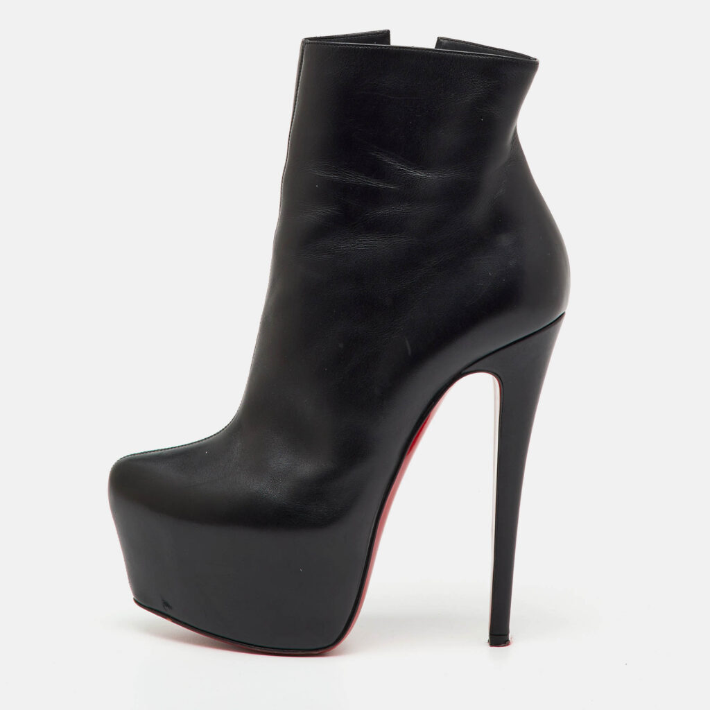 Christian Louboutin Black Leather Lady Daf Ankle Length Platform Boots Size 37 Christian Louboutin Black Leather Lady Daf Ankle Length Platform Boots Size 37