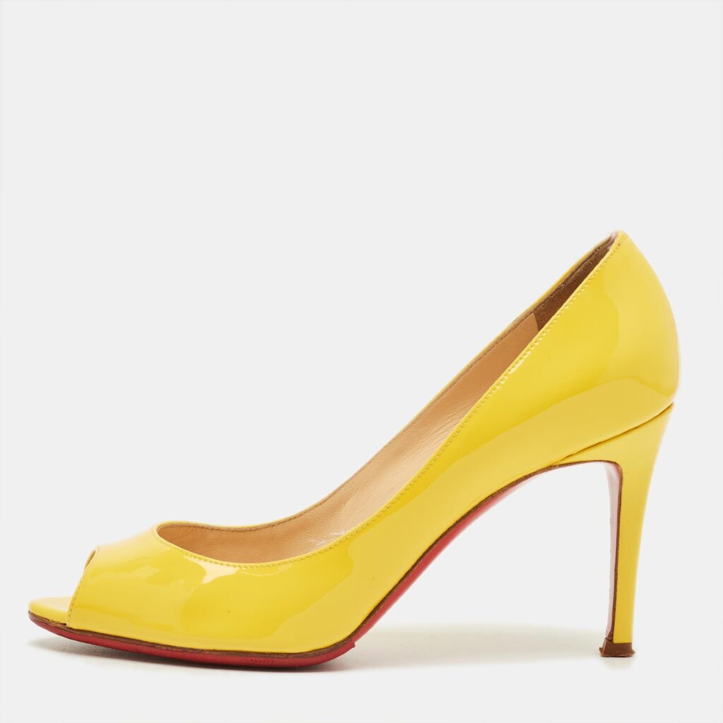 Christian Louboutin Yellow Patent Leather Lady Peep Pumps Size 37