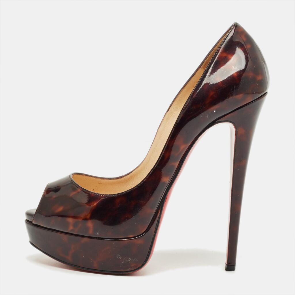 Christian Louboutin Black/Brown Patent Leather Lady Peep Toe Pumps Size 38
