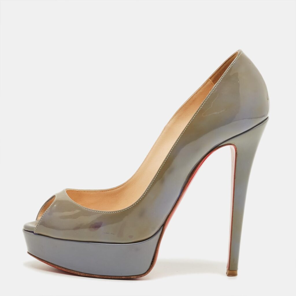 Christian Louboutin Grey Patent Leather Lady Peep Toe Pumps Size 36 Christian Louboutin Grey Patent Leather Lady Peep Toe Pumps Size 36