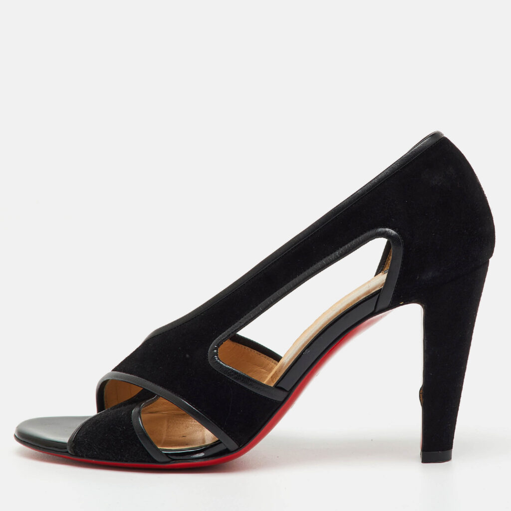 Christian Louboutin Black Suede Mamma Roma Open Toe Pumps Size 38