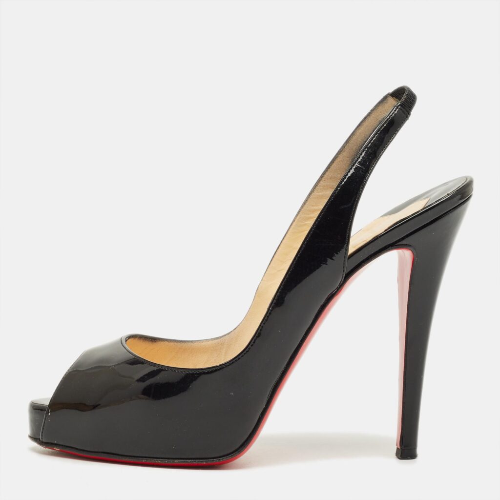 Christian Louboutin Black Patent Leather Private Number Slingback Pumps Size 38 Christian Louboutin Black Patent Leather Private Number Slingback Pumps Size 38