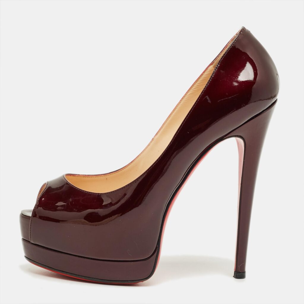 Christian Louboutin Burgundy Patent Leather Palais Royal Platform Pumps Size 36.5