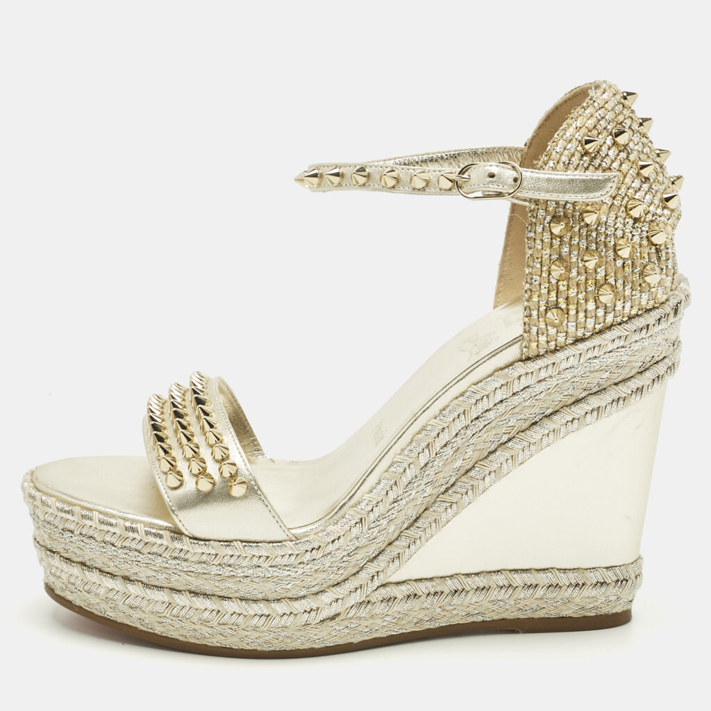 Christian Louboutin Metallic Gold Leather and Raffia Madmonica Espadrille Sandals Size 38 Christian Louboutin Metallic Gold Leather and Raffia Madmonica Espadrille Sandals Size 38