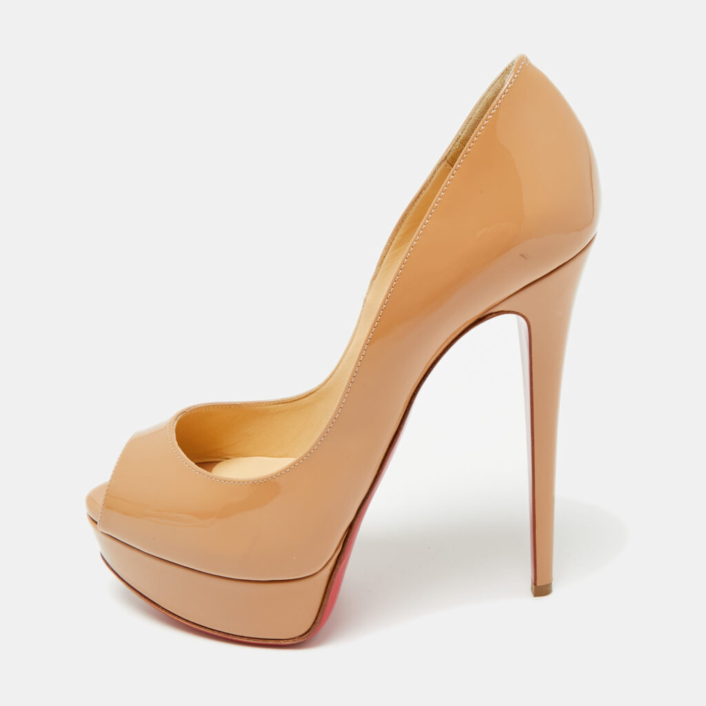 Christian Louboutin Beige Patent Leather Lady Peep Peep Toe Pumps Size 36