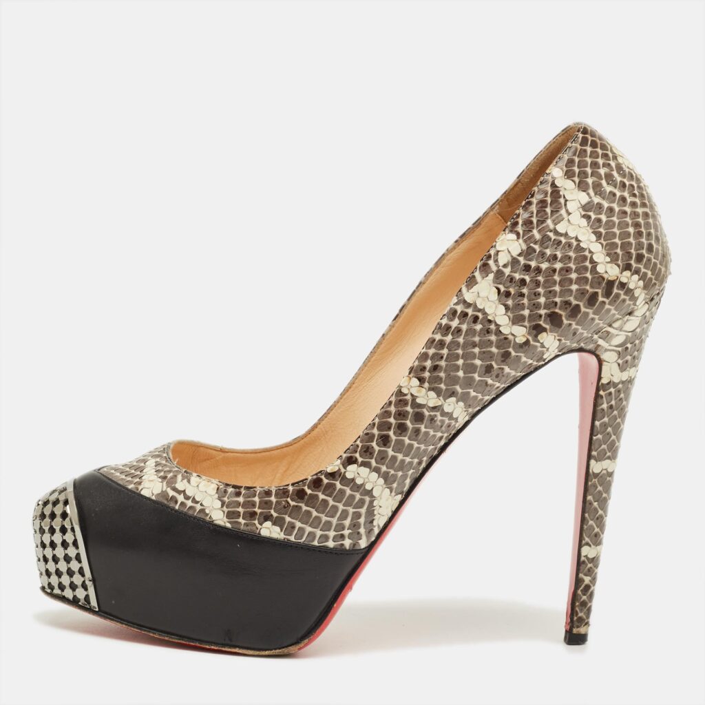 Christian Louboutin Black/Grey Snakeskin Leather Maggie Platform Pumps Size 42 Christian Louboutin Black/Grey Snakeskin Leather Maggie Platform Pumps Size 42