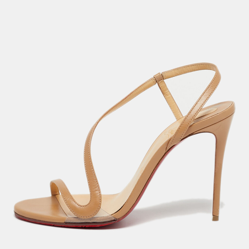 Christian Louboutin Beige Leather and PVC Rosalie Slingback Sandals Size 38.5 Christian Louboutin Beige Leather and PVC Rosalie Slingback Sandals Size 38.5