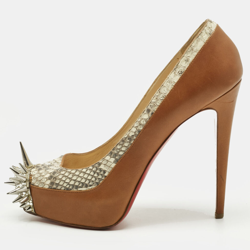 Christian Louboutin Brown Leather and Python Asteroid Spike Platform Pumps Size 41 Christian Louboutin Brown Leather and Python Asteroid Spike Platform Pumps Size 41