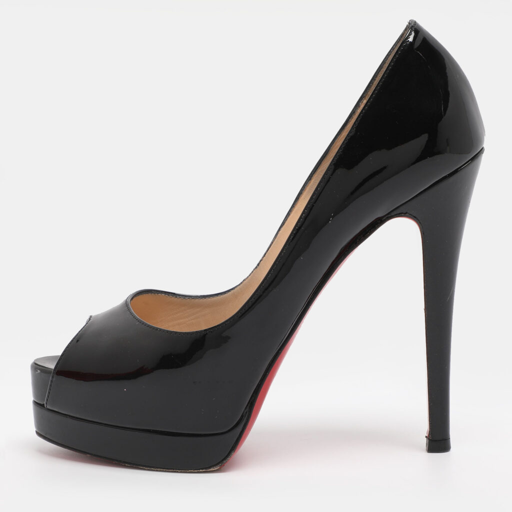 Christian Louboutin Black Patent Leather Lady Peep Toe Platform Pumps Size 35 Christian Louboutin Black Patent Leather Lady Peep Toe Platform Pumps Size 35