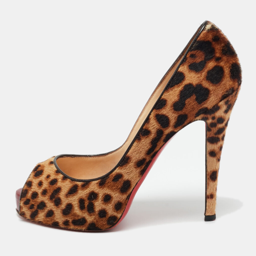 Christian Louboutin Brown Calf Hair Lady Peep Toe Pumps Size 38 Christian Louboutin Brown Calf Hair Lady Peep Toe Pumps Size 38