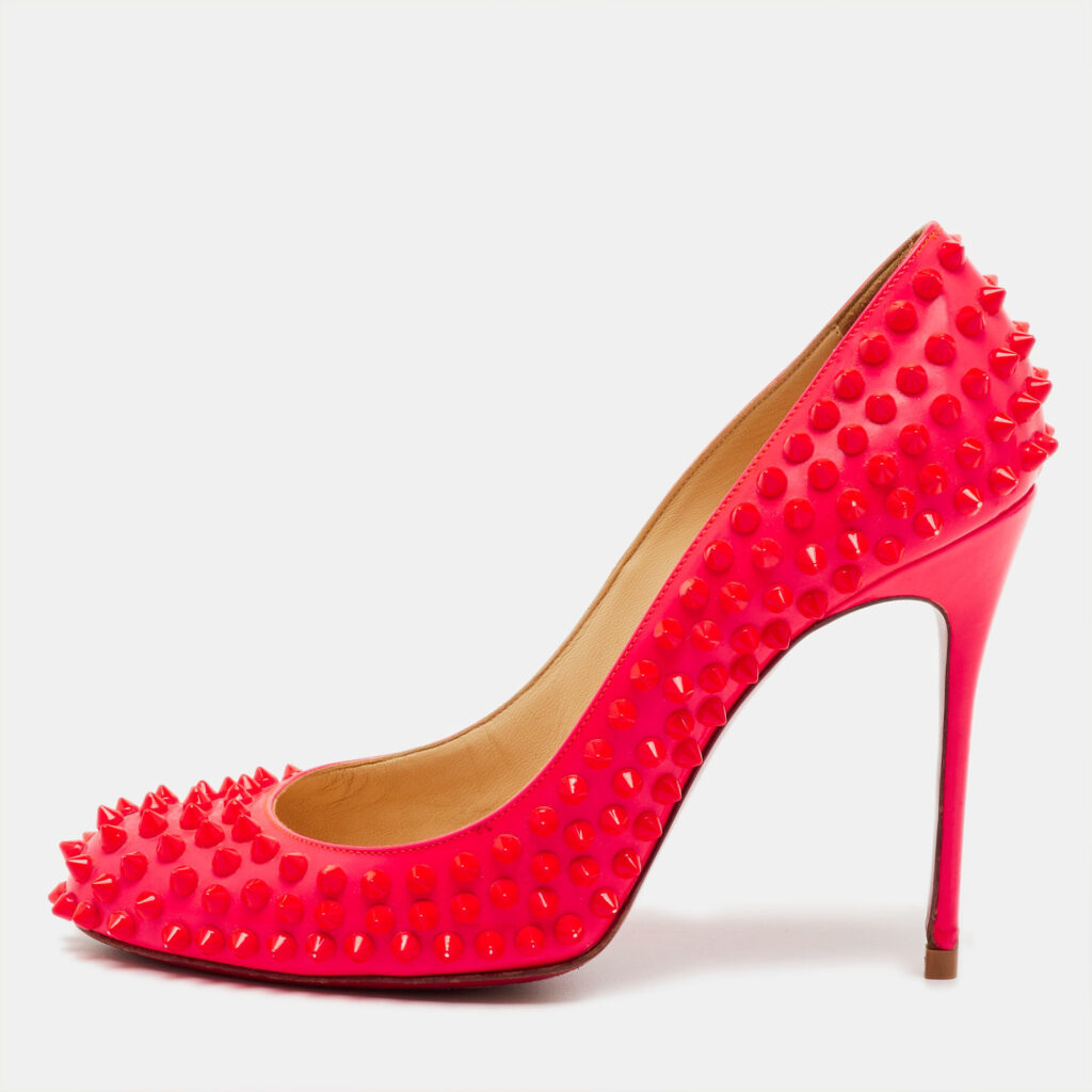 luxury-women-christian-louboutin-used-shoes-p1240644-001-1.jpg Christian Louboutin Neon Pink Patent Leather Fifi Spike Pumps Size 39
