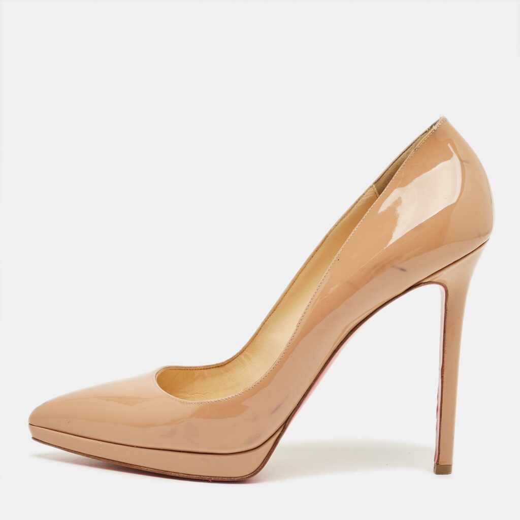 luxury-women-christian-louboutin-used-shoes-p1240792-001.jpg Christian Louboutin Beige Patent Leather Pigalle Plato Pumps Size 41
