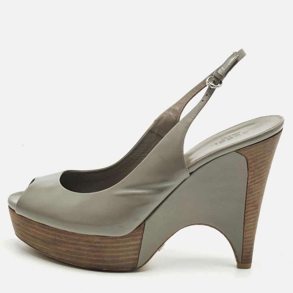 Christian Louboutin Grey Leather Slingback Wedge Pumps Size 40.5 Christian Louboutin Grey Leather Slingback Wedge Pumps Size 40.5