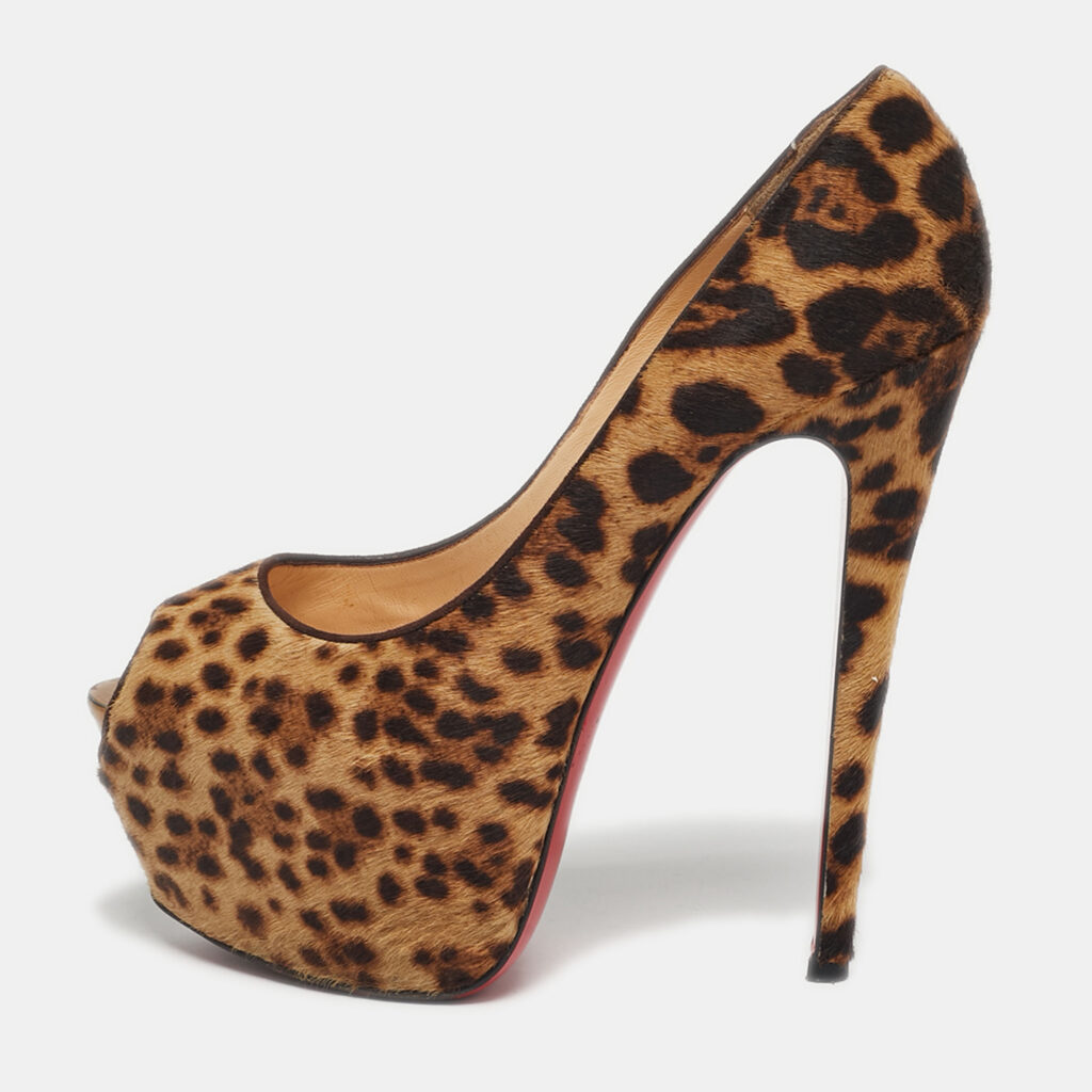 Christian Louboutin Brown Leopard Print Calf Hair Highness Peep Toe Platform Pumps Size 40.5 Christian Louboutin Brown Leopard Print Calf Hair Highness Peep Toe Platform Pumps Size 40.5