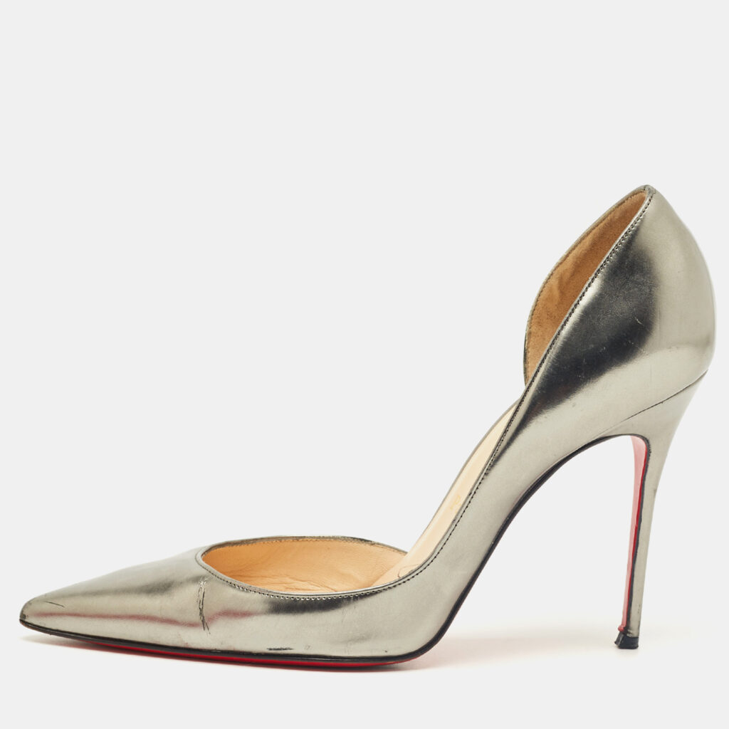 Christian Louboutin Silver Leather Iriza D'orsay Pumps Size 38.5 Christian Louboutin Silver Leather Iriza D'orsay Pumps Size 38.5