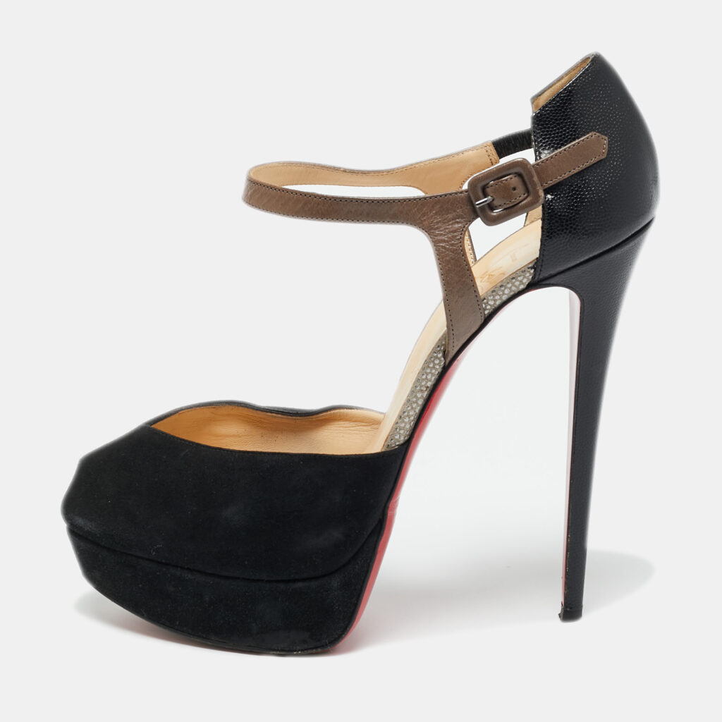 luxury-women-christian-louboutin-used-shoes-p1241853-001-1.jpg Christian Louboutin Black/Grey Leather Peep Toe Platform Pumps Size 41