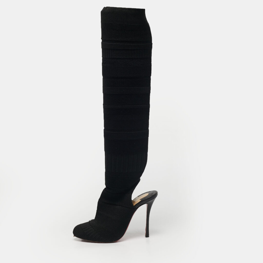Christian Louboutin Black Knit Fabric Socks Knee Length Boots Size 37 Christian Louboutin Black Knit Fabric Socks Knee Length Boots Size 37