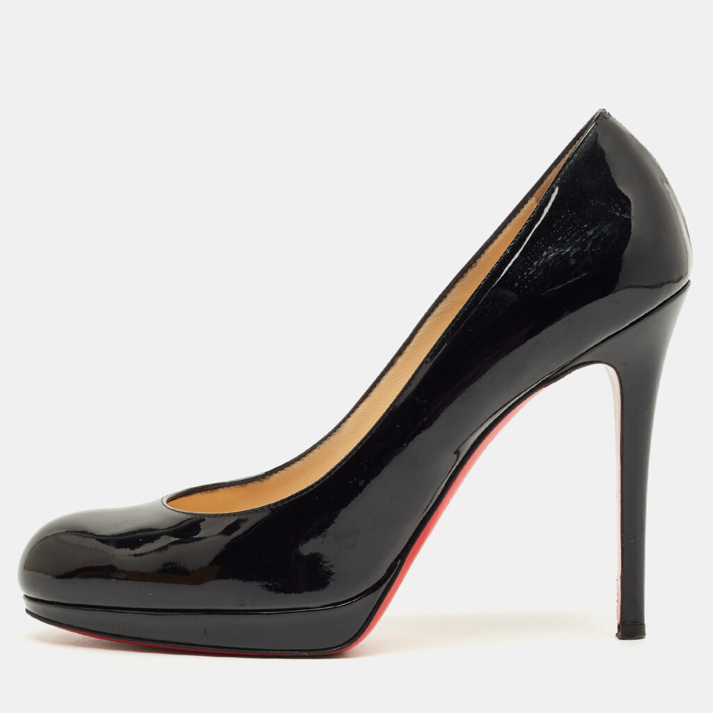 Christian Louboutin Black Patent Leather Bianca Platform Pumps Size 37.5