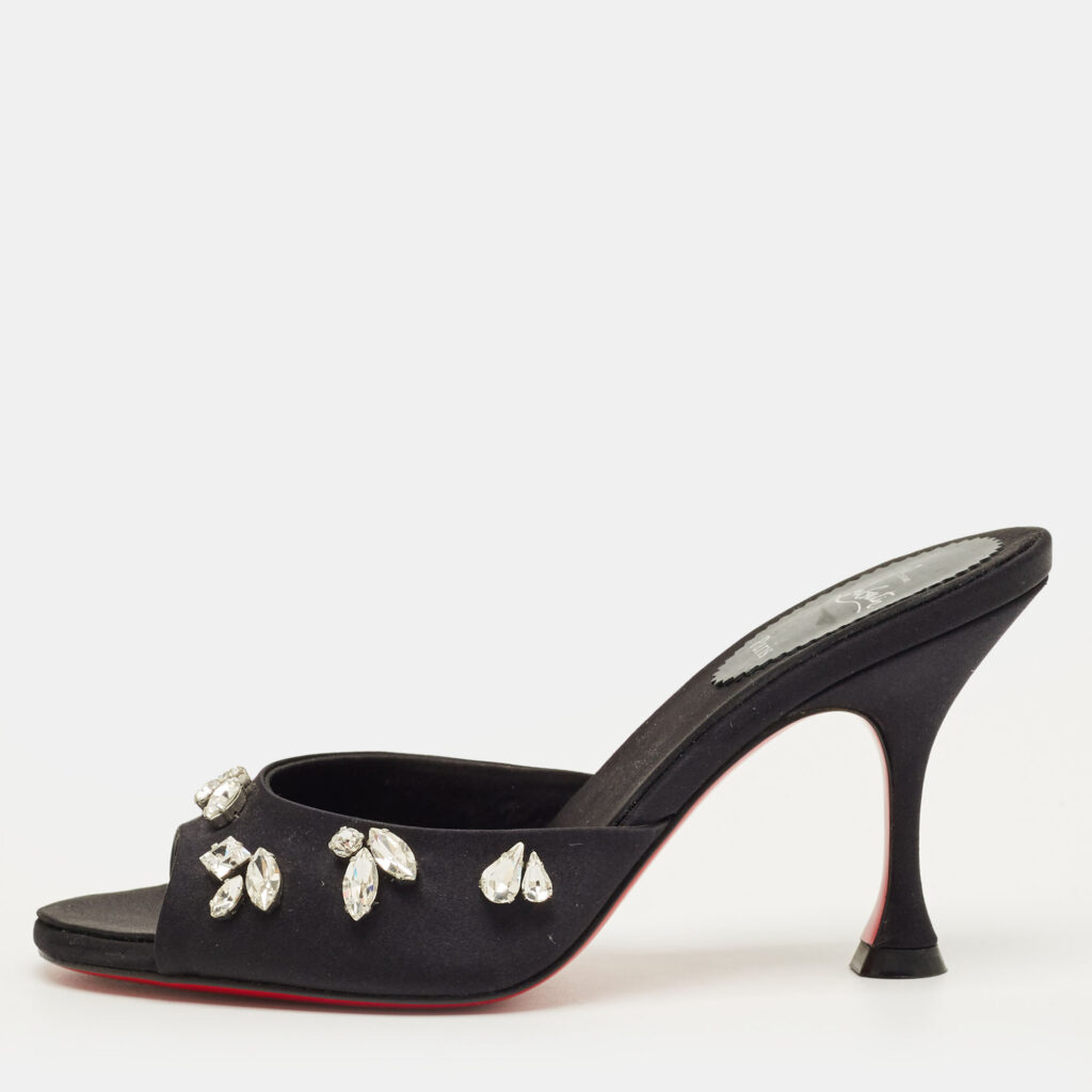Christian Louboutin Black Satin Degraqueen Slide Sandals Size 36.5