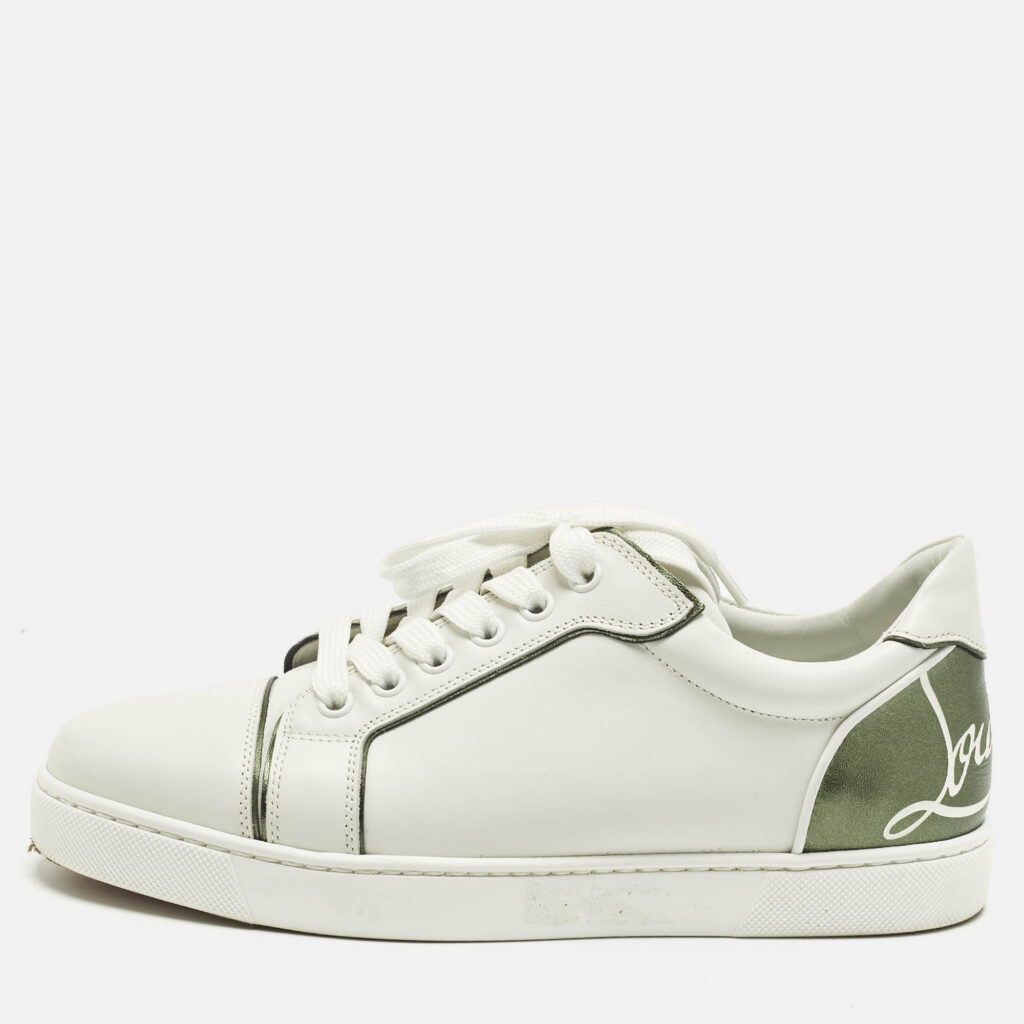 Christian Louboutin White/Green Leather Fun Vieira Low Top Sneakers Size 38 Christian Louboutin White/Green Leather Fun Vieira Low Top Sneakers Size 38