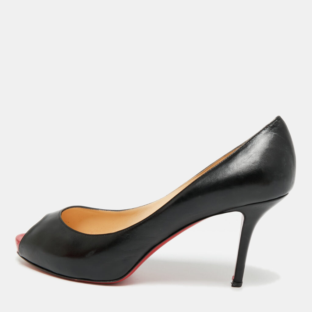 Christian Louboutin Very Prive Size 41 Black Leather Peep Toe Pumps