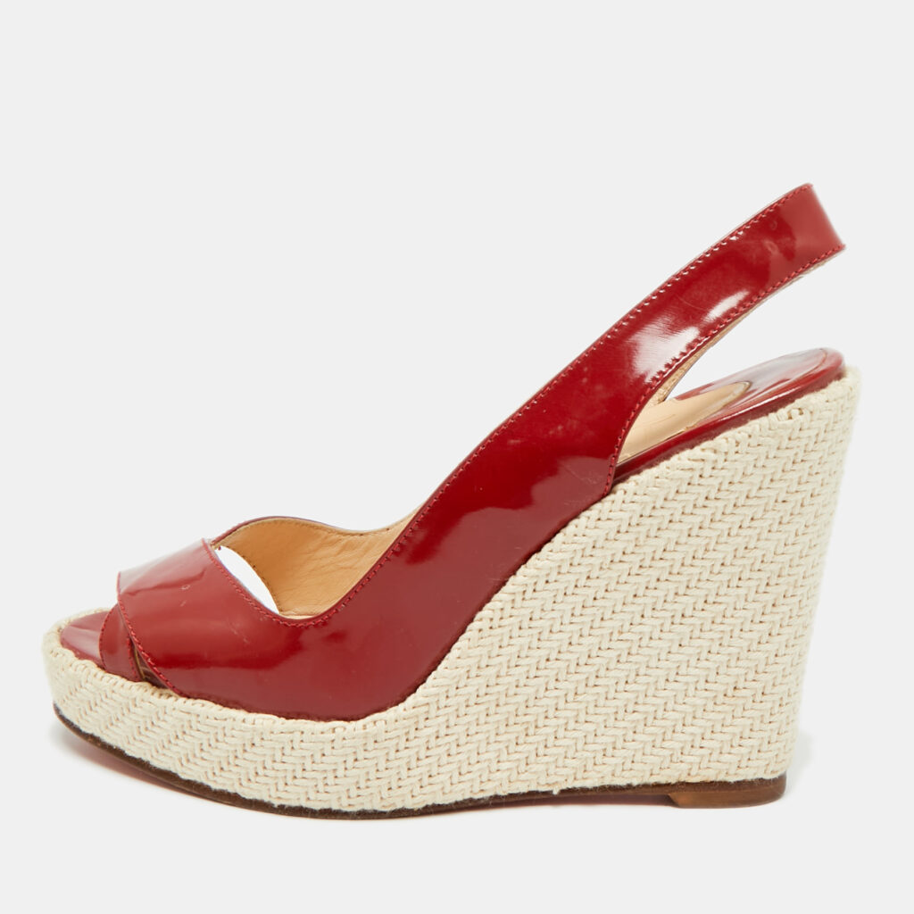 Christian Louboutin Size 38 Red Patent Leather Platform Wedge Sandals