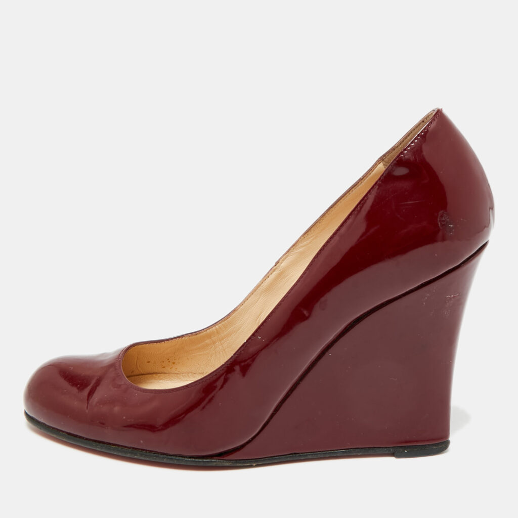 Christian Louboutin Ron Ron Zeppa Size 38 Burgundy Patent Leather Wedge Pumps Christian Louboutin Ron Ron Zeppa Size 38 Burgundy Patent Leather Wedge Pumps